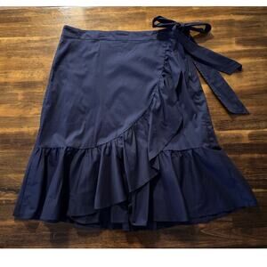Ann Taylor Loft Women’s 16 Wrap Skirt Cotton Blend Poplin Ruffle